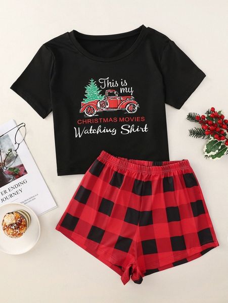 

plus christmas print pajama set 32ww#, Black;white