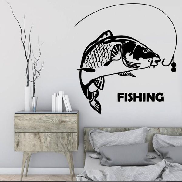 

wall stickers large fish caught by fisherman waterproof mural home livingroom decor with quotes special decal q-68