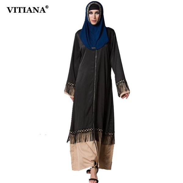 

casual dresses vitiana 2021 women islam muslim plus size maxi long dress black with zippers sleeve loose clothing islamic abaya robe s-5xl, Black;gray