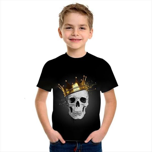 

children t shirts cartoon skull king print funny shirt kids summer girls boys dropshipping graphic, Blue