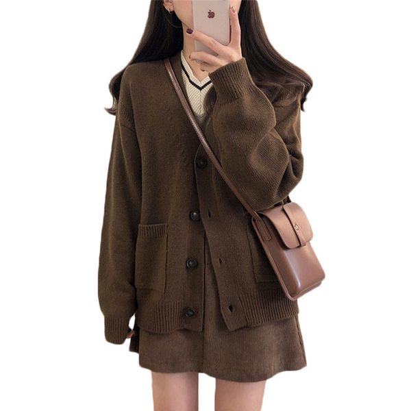 

women's trench coats sweater women new autumn retro loose knitted cardigan jacket female casual knit student ns2041 m8sf, Tan;black