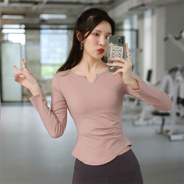 

yoga clothes female long sleeve quick drying v-neck running sports net red fitness tight and thin