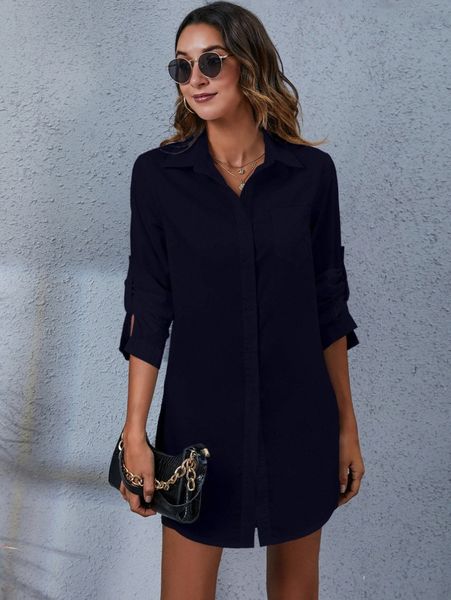 

solid button front pocket detail blouse s5qo#, White