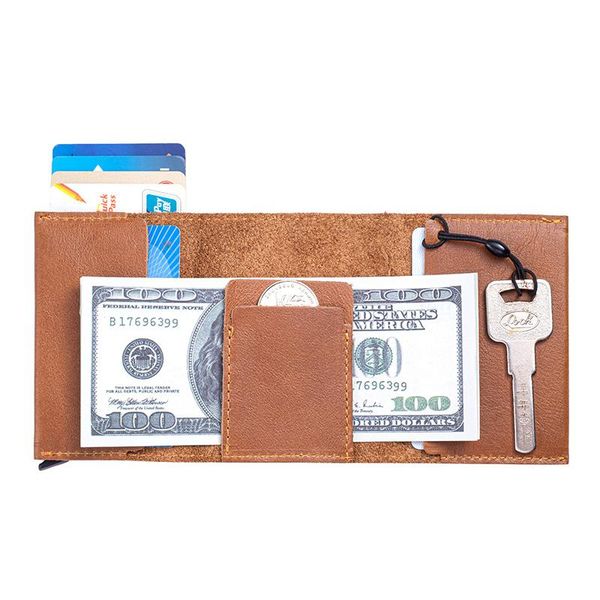 

card holders eisipuri 2021 genuine leather bank cardholder case holder wallet men women metal rfid vintage aluminium bag purse, Brown;gray