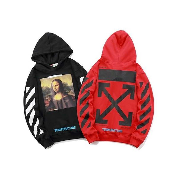 

off 18ss white mona lisa sweater men's and women's print pullover hooded loose ow coat hoodie, Black
