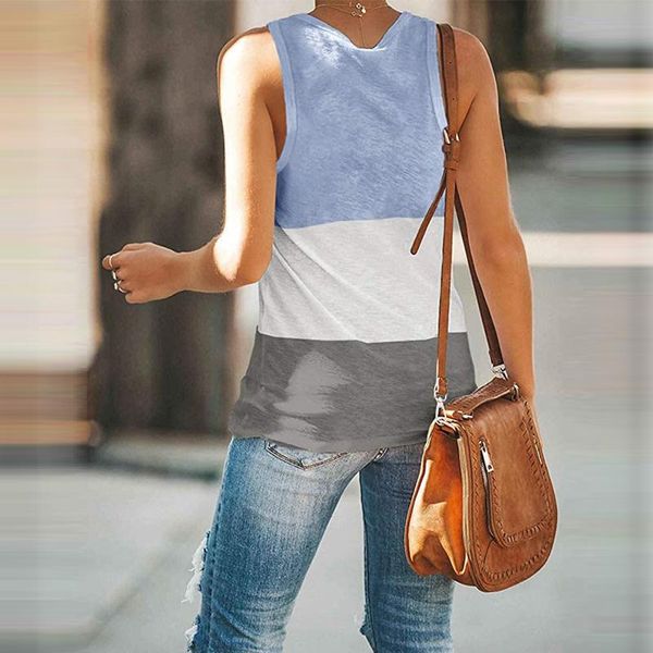 

women's t-shirt women casual short sleeveless v-neck stripe loose blouse vest, White