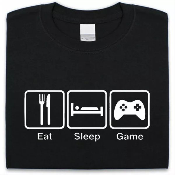 

eat sleep game t-shirt mens womens funny gift player, White;black