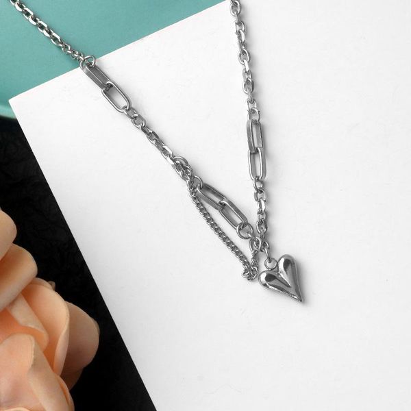 

chains love clavicle stainless steel fashion jewelry pendant necklace for men and women hip hop party gifts, Silver