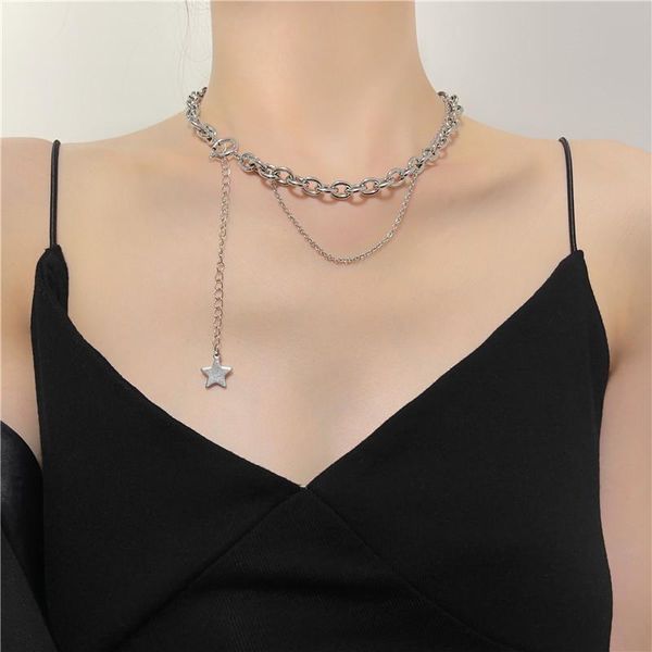 

chains girls disco star pendant necklaces high chunky choker jewlery charms, Silver