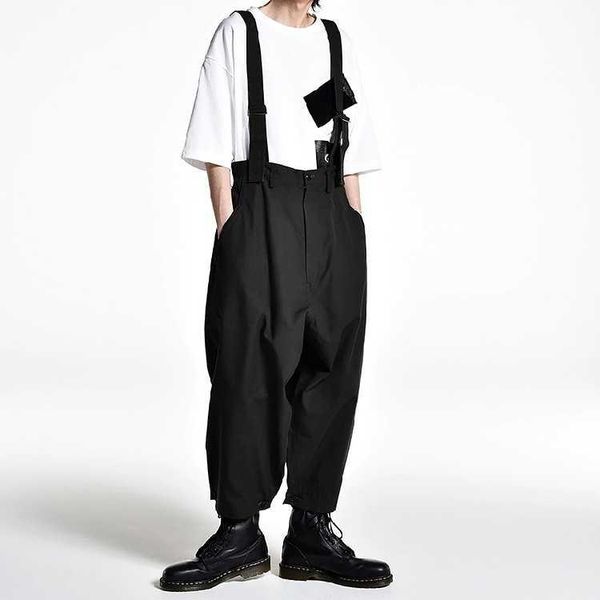 

men's pants summer casual harem japanese street hair stylist fashion loose plus size overalls, Black