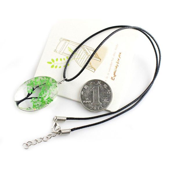 

pendant necklaces fashion dried flower glass ball necklace leather chain boho long natural stone summer jewelry for women, Silver