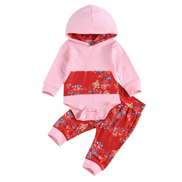 

clothing sets autumn spring baby boy girl hoodie flower printed long sleeve hooded romper loose pants 0-24m, White