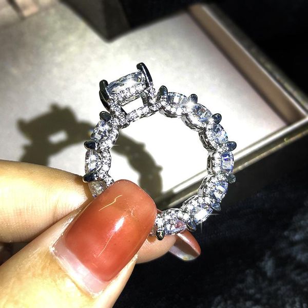 

cluster rings 14k white gold jewelry ring for women fine anillos de bizuteria natural gemstone with cushion zirconia solid box, Golden;silver