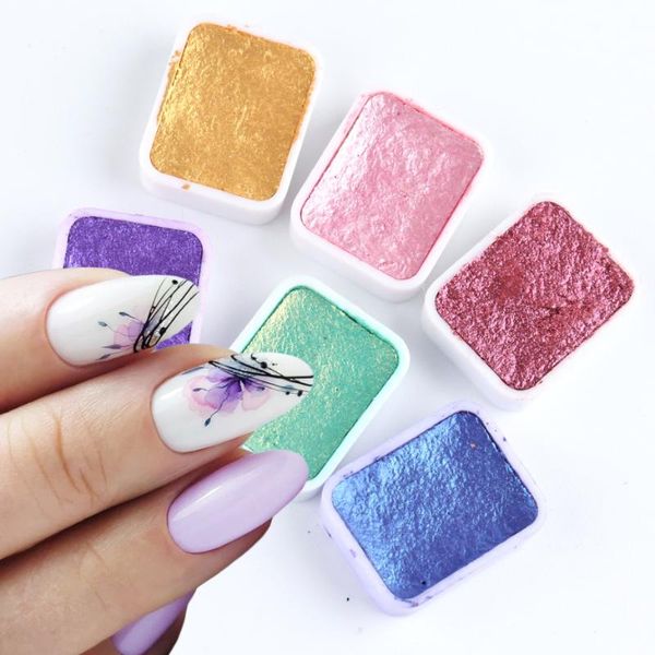 

nail glitter 1pcs paint solid watercolor pearl pigment drawing ink flower chrome polish powder for diy art design nf1915, Silver;gold