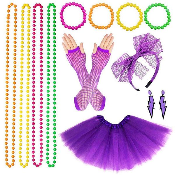 

other event & party supplies women 80s fancy dress accessories retro costume set tutu skirt neon fishnet gloves beaded necklace bracel