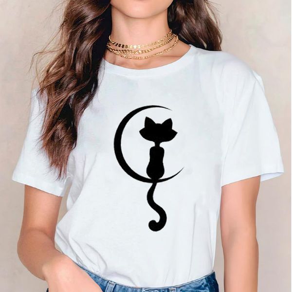 

women's t-shirt women t-shirts t shirt watercolor vogue cat summer autumn kawaii 90s ladies print lady womens graphic female tee, White
