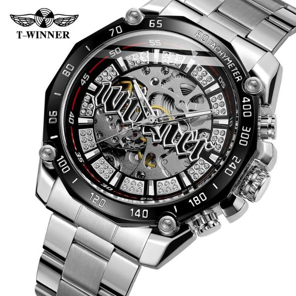 

wristwatches t winner men's sport men waterproof skeleton mechanical automatic fashion business watch, Slivery;brown