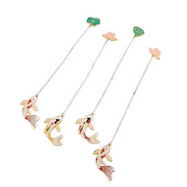 

chinese style bookmarks, lotus leaf carp creative metal retro gifts bookmark