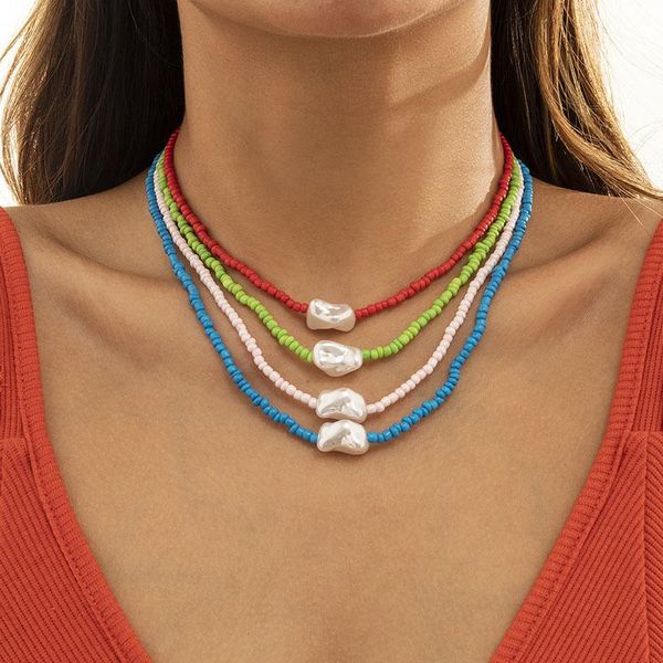 

chokers vintage rural colorful seed beads baroque pearl choker necklace for women holiday beach clavicle necklaces collar jewelry gift, Golden;silver