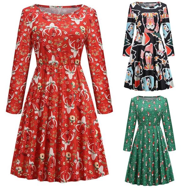 

casual dresses women dress winter vintage elegant christmas floral print office lady retro robe female black party plus size, Black;gray