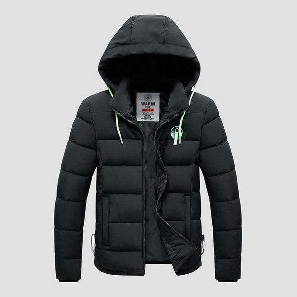 

men's down & parkas winter men solid color brand hooded windbreaker warm thick jacket male fashion casual parka coat, Black