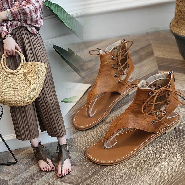 

sandals 2021 gladiator flat heel ladies summer fashion flip flops beach slippers women, Black