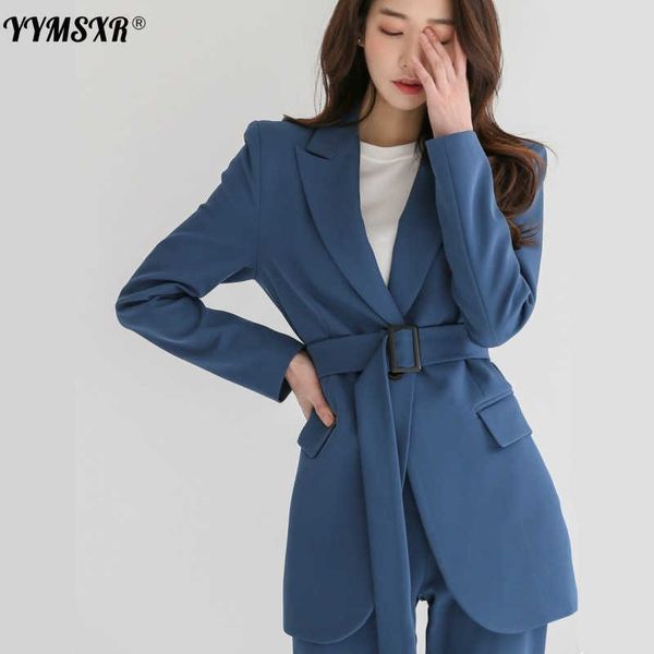 

women's plus size -5xl elegant female pants suits autumn and winter high-quality ladies jackets two-piece slim trousers 210930, White