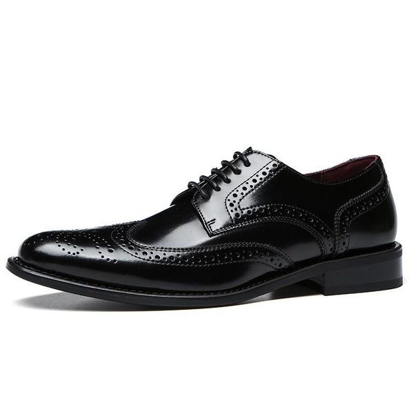 

dress shoes full brogue men casual blue patchwork oxford genuine leather formal for male party dinner british footwear, Black