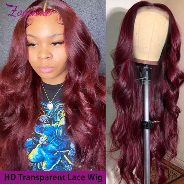 

lace wigs burgundy human hair brazilian 13x4 body wave 99j front wig hd transparent frontal 250 density siyun show, Black;brown