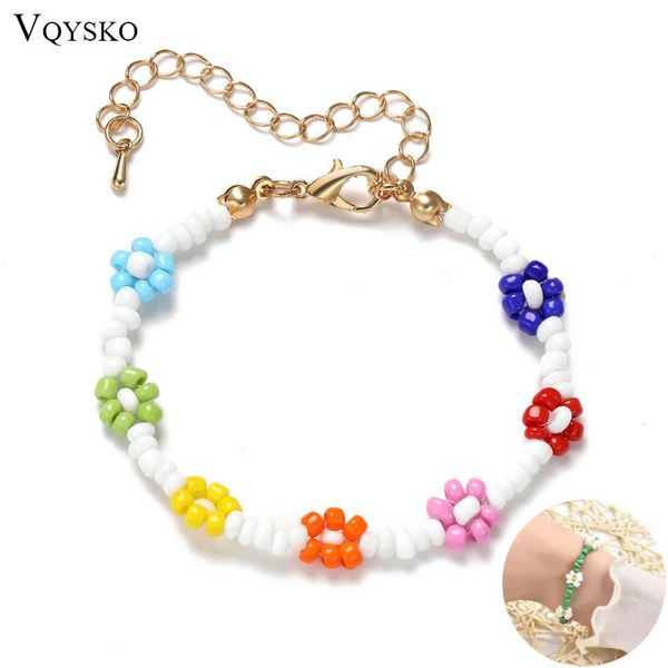 

beaded, strands fashion bohemian flower daisy bracelets women girl jewelry gift tranparent colorful beaded handmade elastic wristband femme, Black