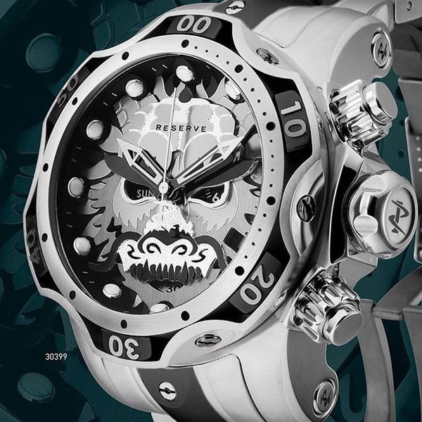 

undefeated watch reserve venom mens quartz wirstwatch stainless steel luxury watches waterproof luminous chronograph invicto reloj de hombre, Slivery;brown