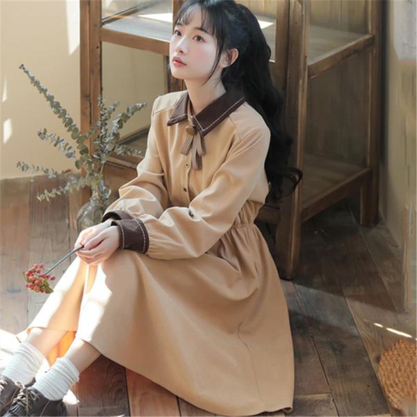

casual dress 20022 spring fashion temperament doll collar long sleeve wild solid color women dresses, Black;gray