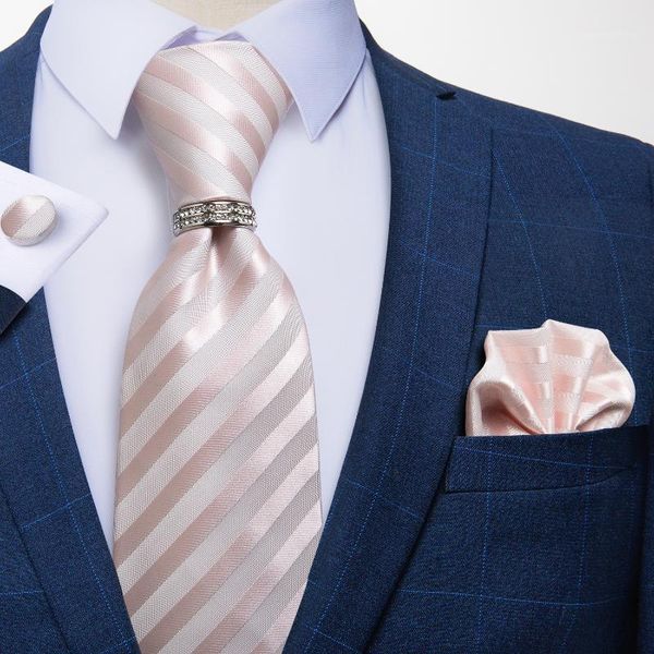 

fashion pink striped 8cm men's tie wedding business party silk jacquard woven neck tie hanky cufflinks ring 4pcs set dibangu1, Black;gray
