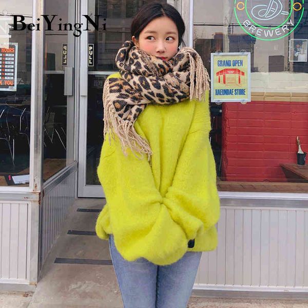 

oversized sweater solid color autumn women's casual loose knitted thick sweaters vintage coats pullover clothes pull 210427, White;black
