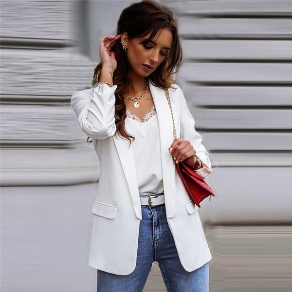 

autumn winter women warm small suit solid female cardigan jacket coat blazer women's suits & blazers, White;black