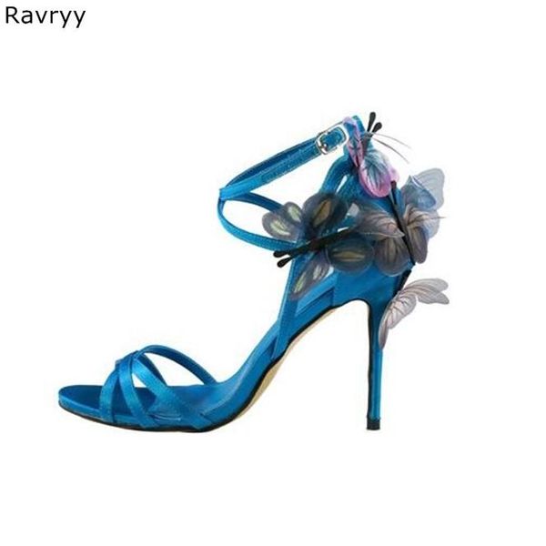 

dress shoes butterfly woman's high heels blue pump female cover heel summer sandal wedding party open toe ankle strap, Black