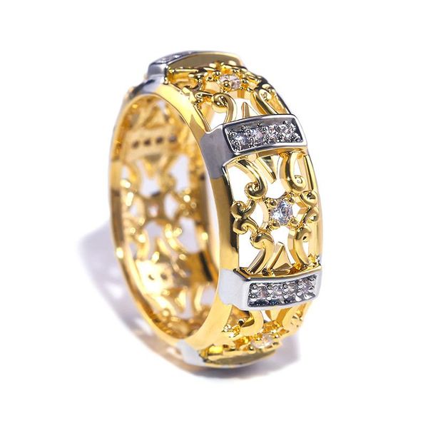 

wedding rings occident hollow out pattern color separation ring jewelry fashion lady engagement for women band gift, Slivery;golden