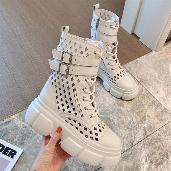 

sandals summer women high platform black white hollow out mesh wedges ankle boots shoes spring heels fashion lady