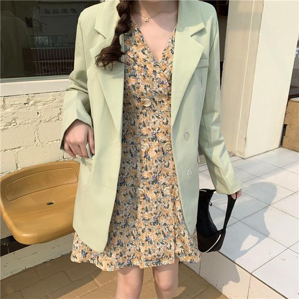 

woman of fashion solid british loose long suit ins coat women's suits & blazers, White;black