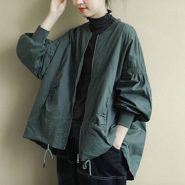 

women's jackets loose solid women autumn winter 2021 v-neck green long-sleeved casual all match female outwear coats, Black;brown