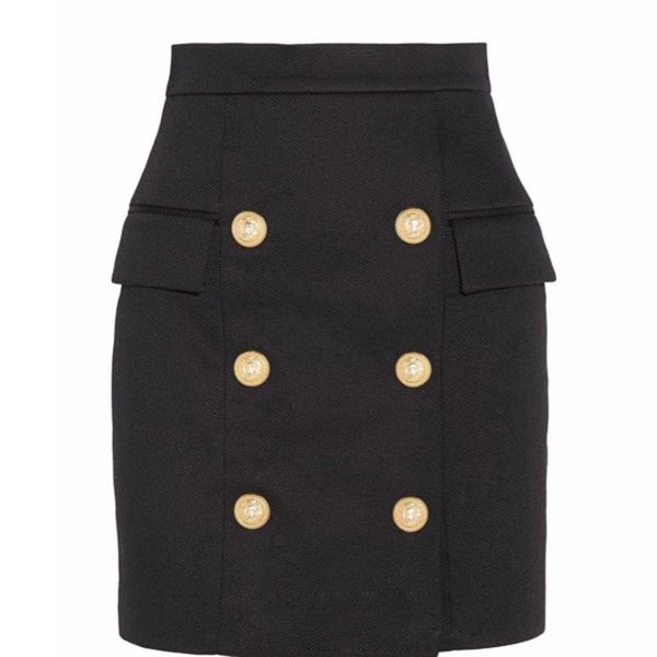

skirts excellent quality est 2021 designer women career skirt metal lion buttons embellished mini, Black