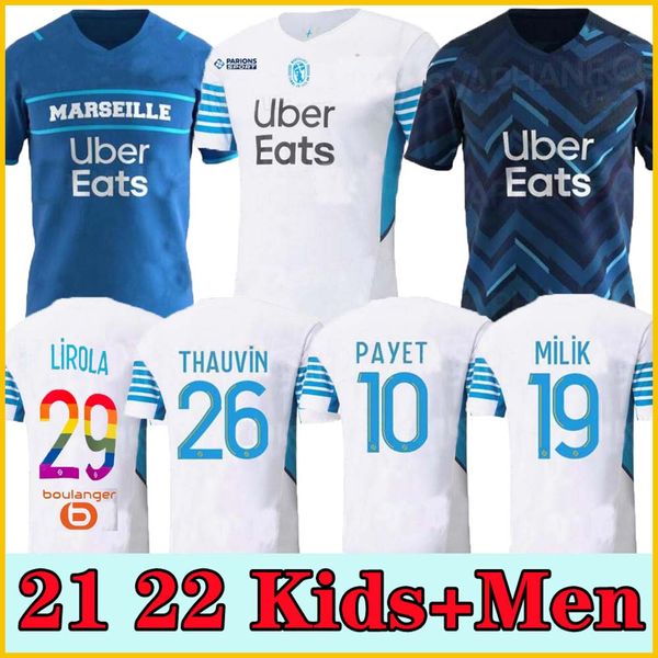 

21 22 marseille soccer jersey olympique de 2021 2022 om milik maillot foot cuisance thauvin benedetto kamara payet football shirts men + kid, Black