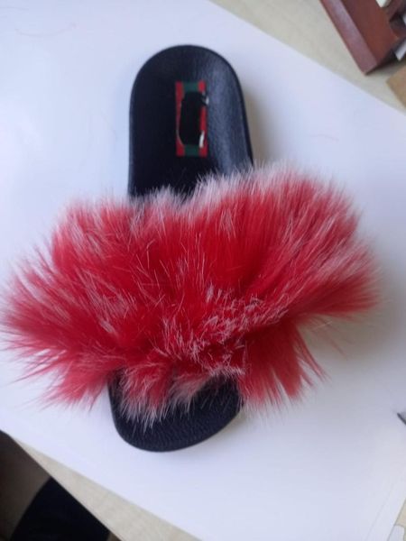 

women slippers plush 2021 spring summer sandals red hairy chic elegant open flat sole ladies shoes casual wear style product, Black