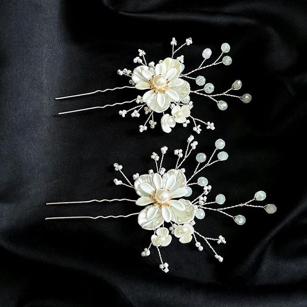 

hair clips & barrettes white floral pins bridal tiaras porcelain flower wedding headpiece handmade women accessories pearls jewelry, Golden;silver