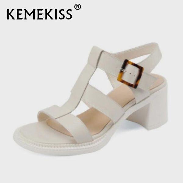 

sandals kemekiss women genuine leather thick heel shoes for fashion cool party footwear size 34-39, Black