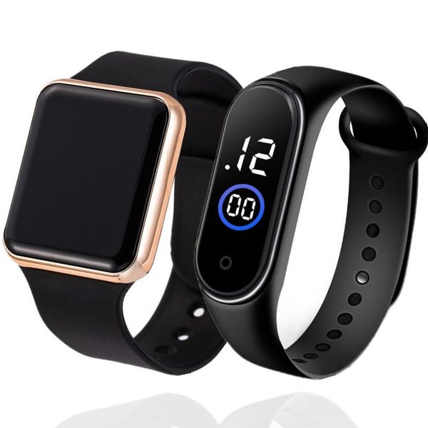 

wristwatches 2pcs men's sports led digital watch men women waterproof casual electronic watches silicone wristwatch relojes hombre, Slivery;brown