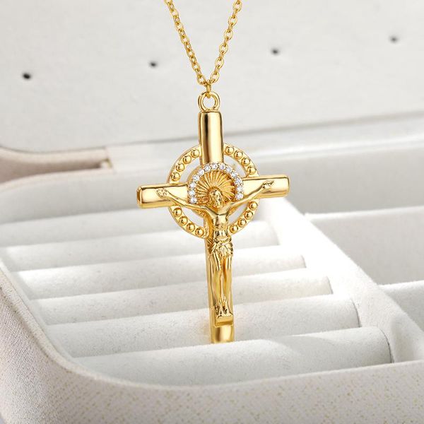 

pendant necklaces stainless steel cross for women lover gold color chain necklace religious jewelry gift 2021, Silver