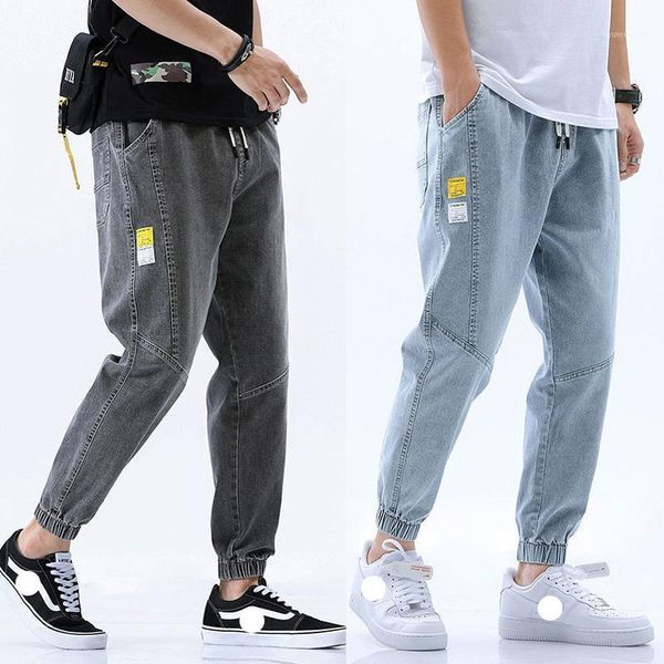 

autumn and winter pants men vintage hip hop streetwear joggers harem pocket elastic waist ankle length jeans loose trousers men's, Black