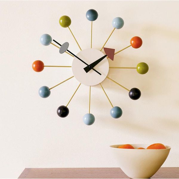

wall clocks nordic creative clock candy small fresh color wooden ball round cute living room porch decoration
