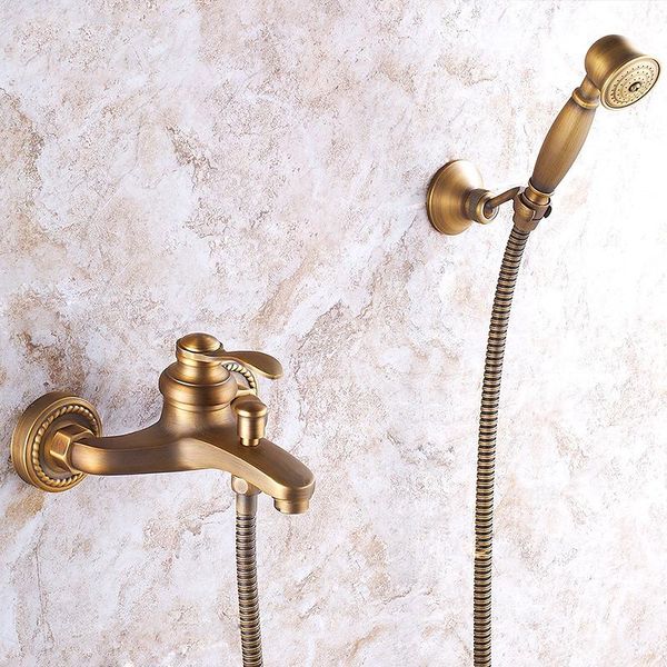 

antique brass bathroom shower faucet wall mounted hand held head kit and cold mixer tap single handle torneira sets